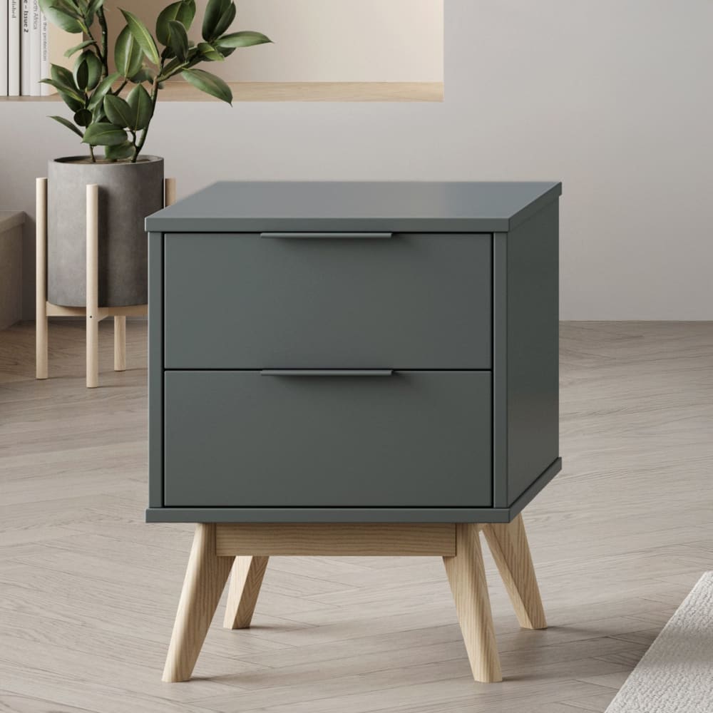 Table de chevet 2 tiroirs en bois vert kaki