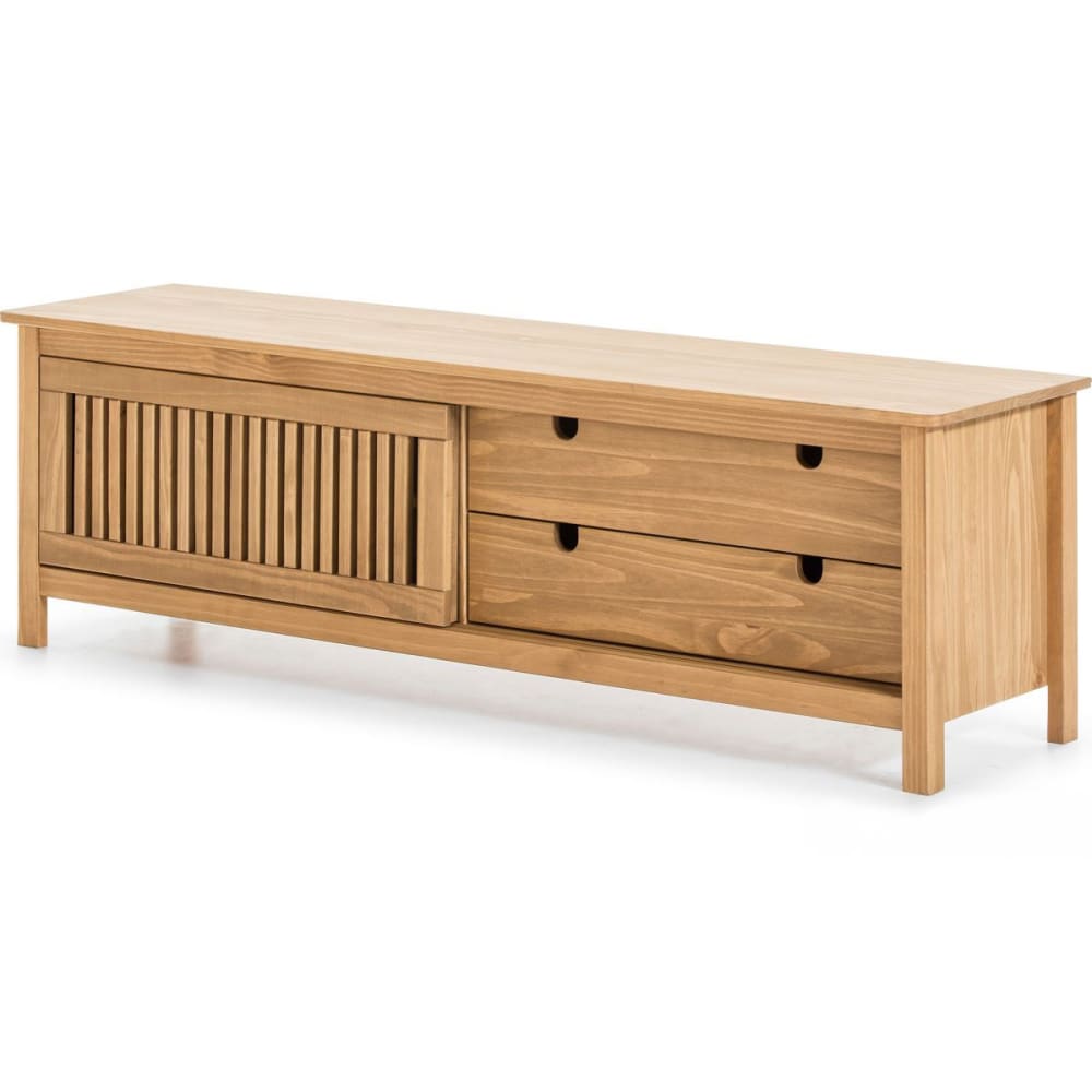 Meuble TV 1 porte coulissante 2 tiroirs en bois 158 cm