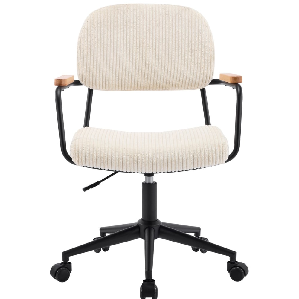 Fauteuil de bureau pivotant et réglable en velours côtelé beige