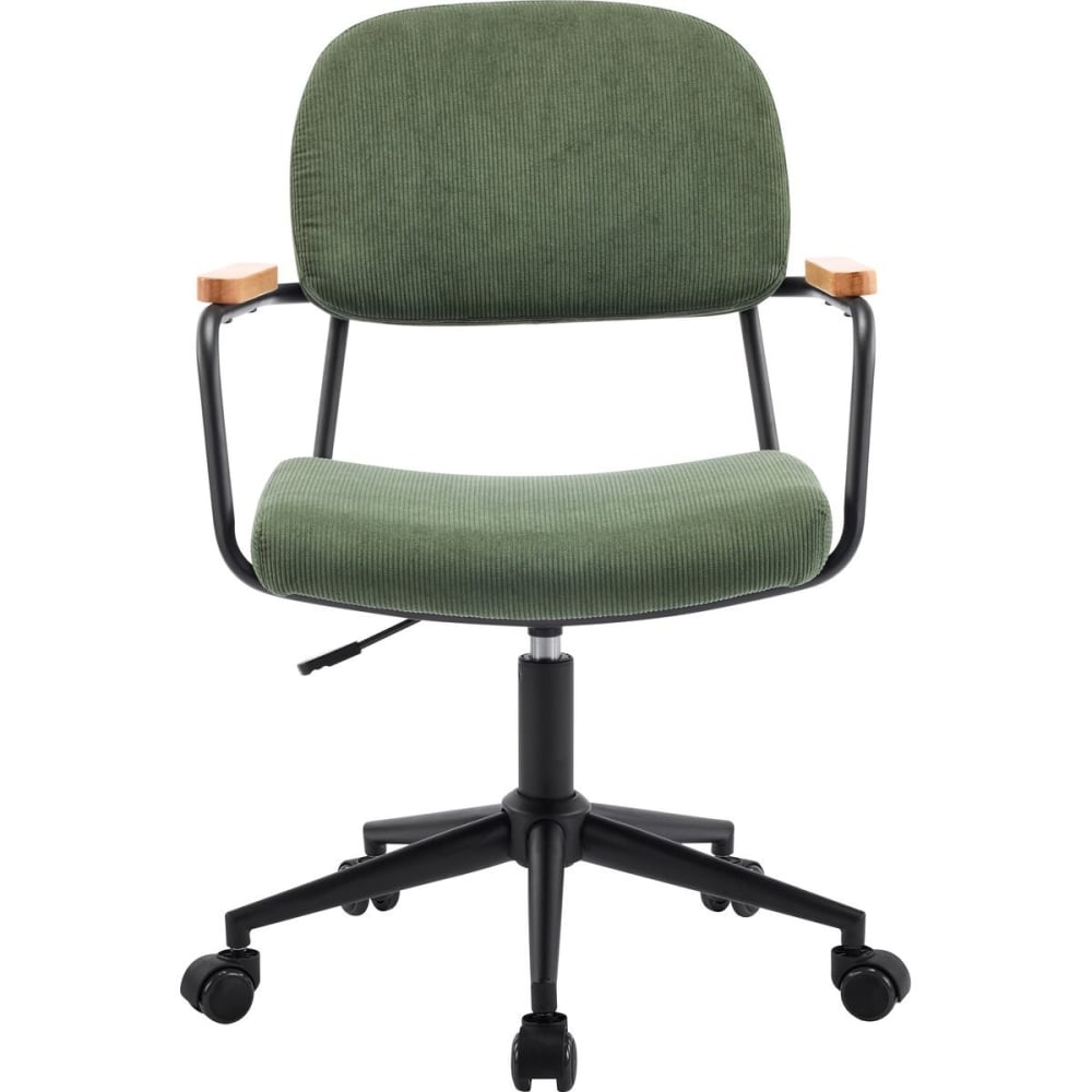 Fauteuil de bureau pivotant et réglable en velours côtelé vert kaki