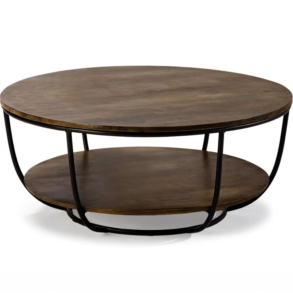 Table basse ronde en bois de manguier et métal 90cm