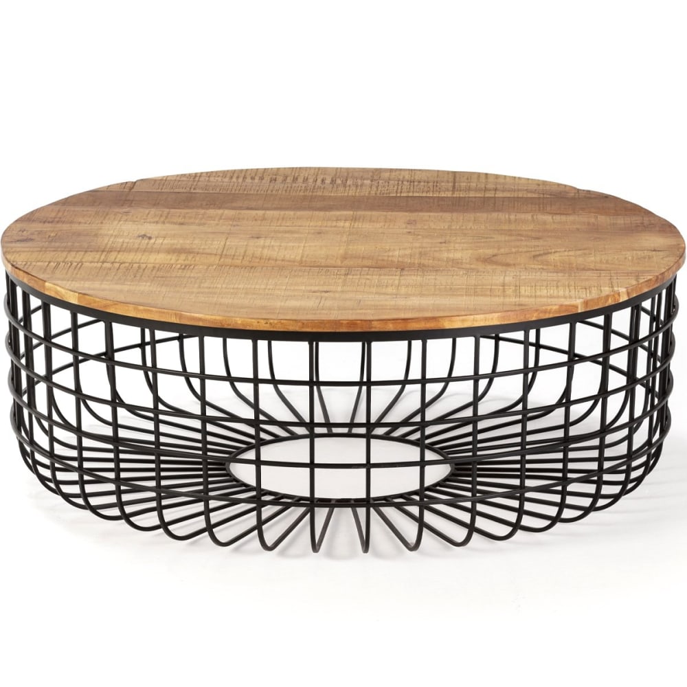 Table basse ronde en bois massif et métal 102 cm