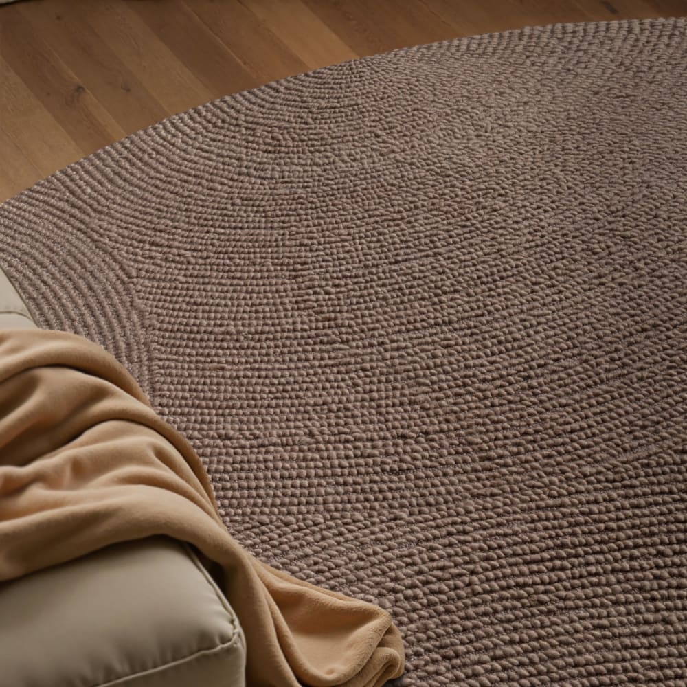 Tapis rond laine elena motifs arcs taupe 120x120cm — vue 4