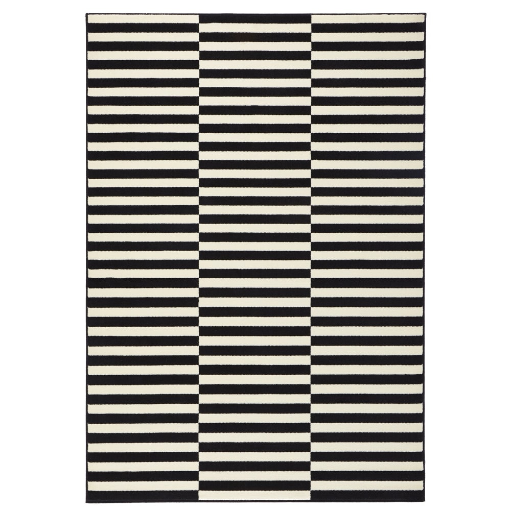 Tapis tissé plat rayé Noir et Blanc MALMÖ 80x150cm
