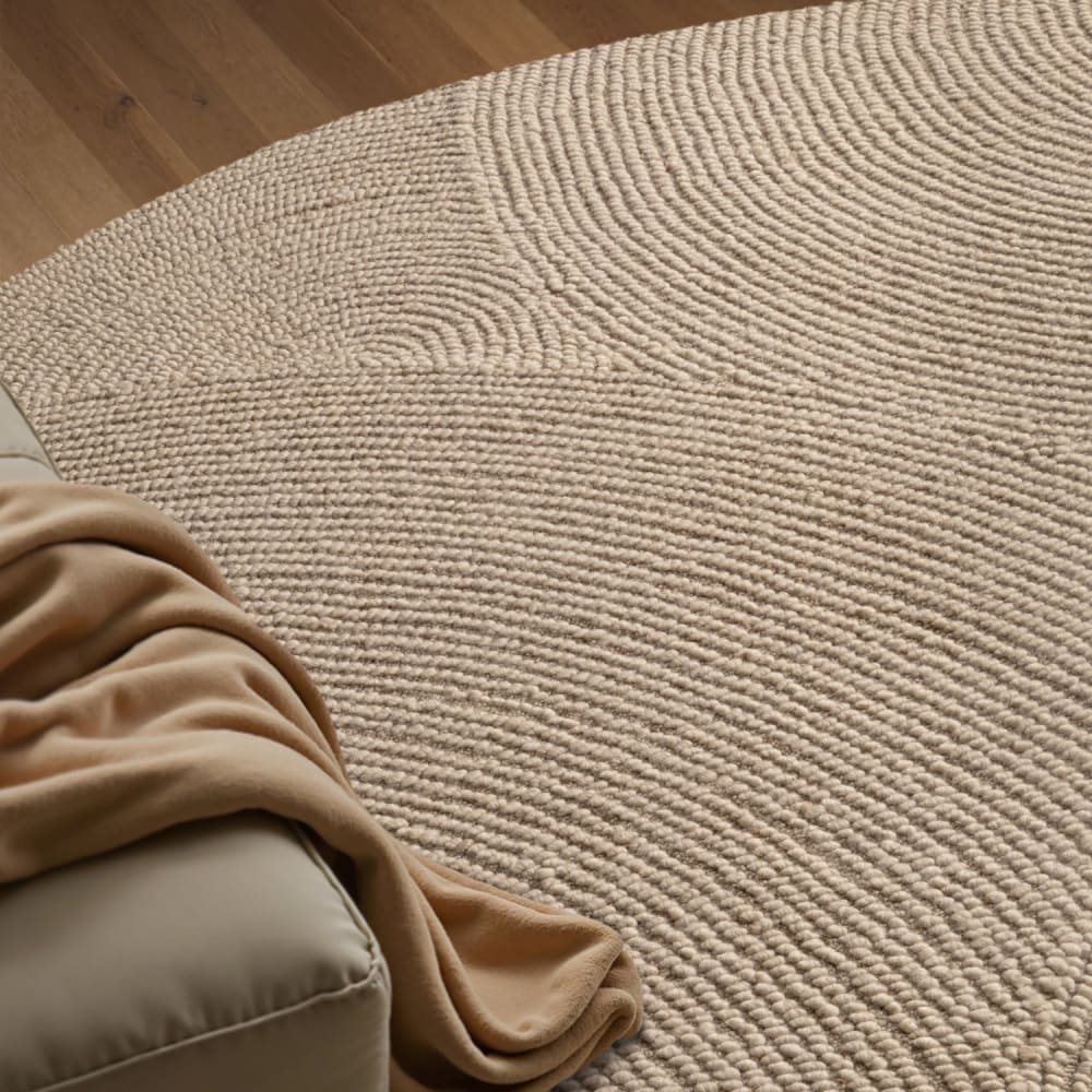 Tapis rond laine elena motifs arcs beige 120x120cm — vue 4