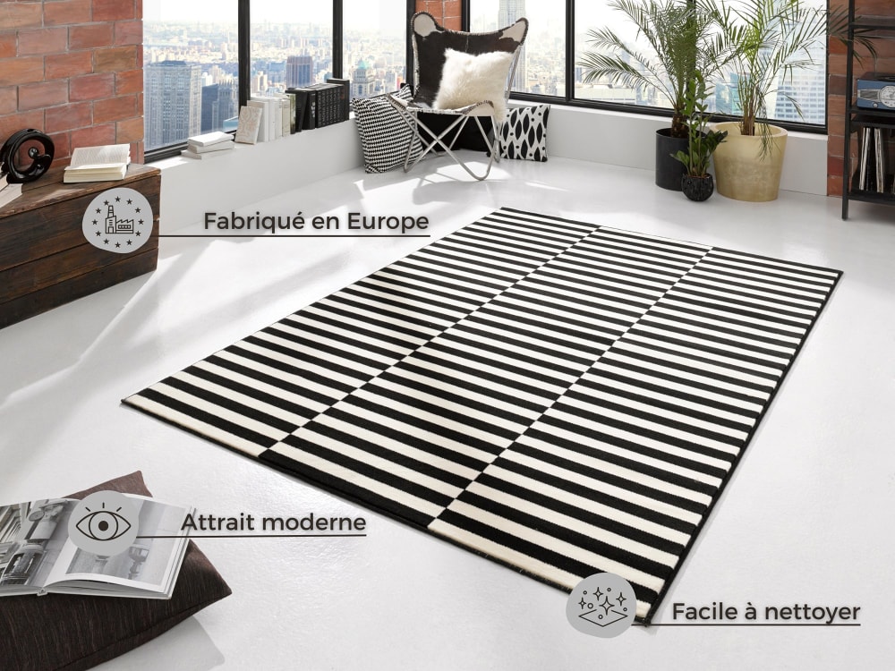 Tapis tissé plat rayé noir et blanc malmö 160x230cm — vue 3