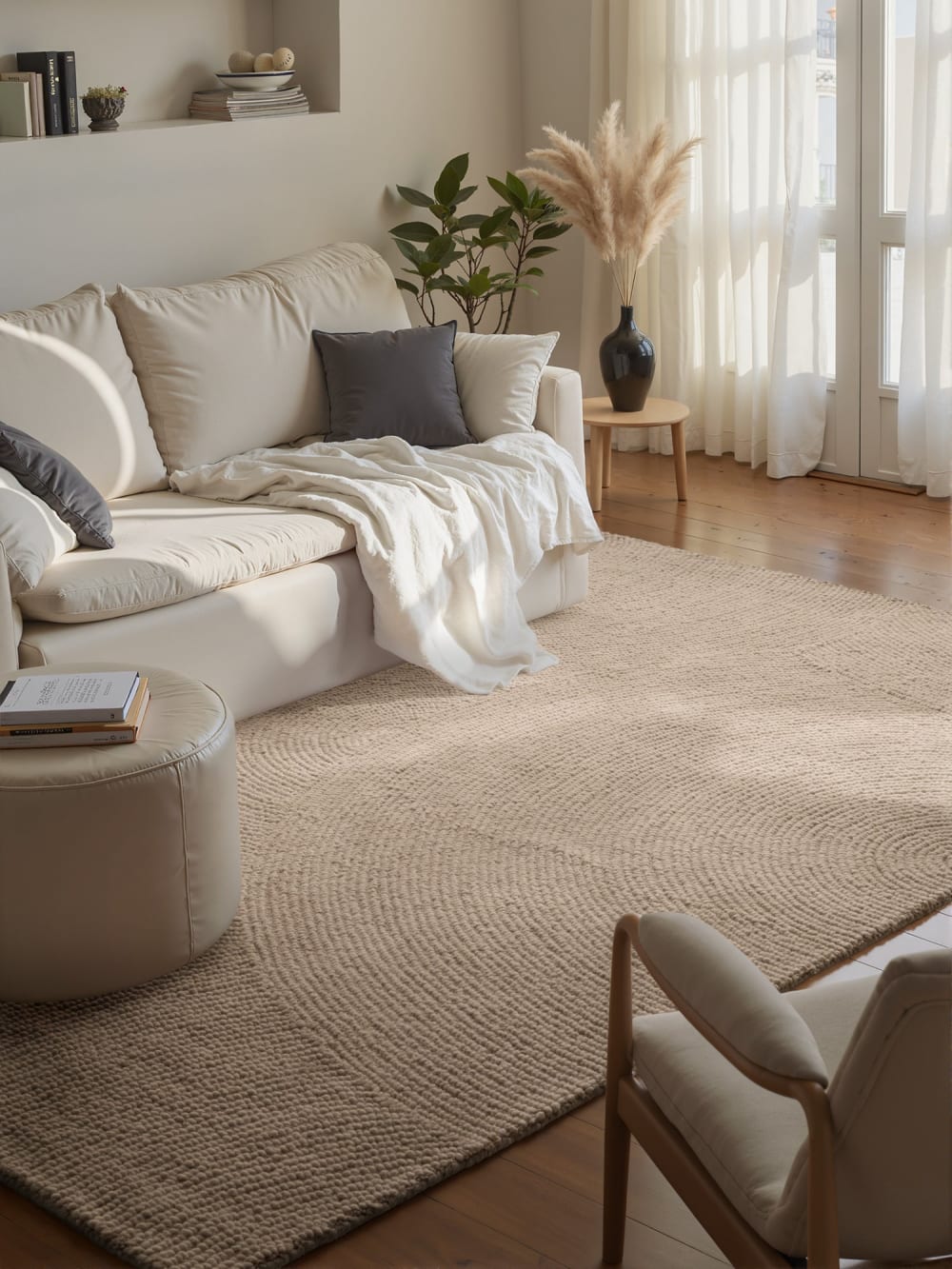 Tapis laine elena motifs arcs beige 80x200cm — vue 3