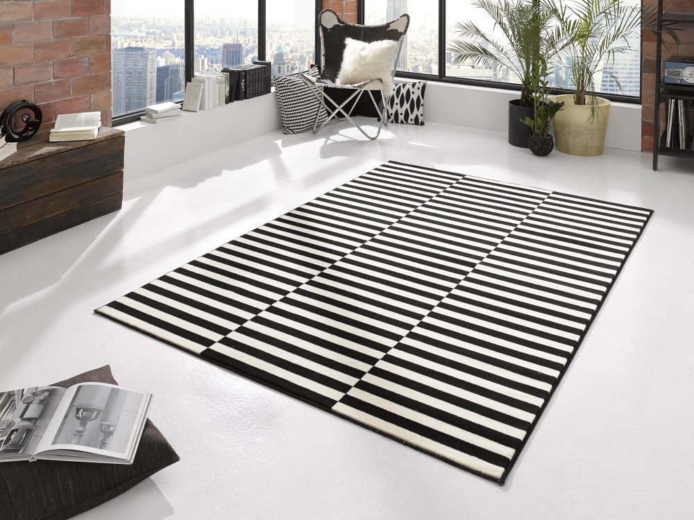 Tapis tissé plat rayé noir et blanc malmö 80x300cm — vue 4