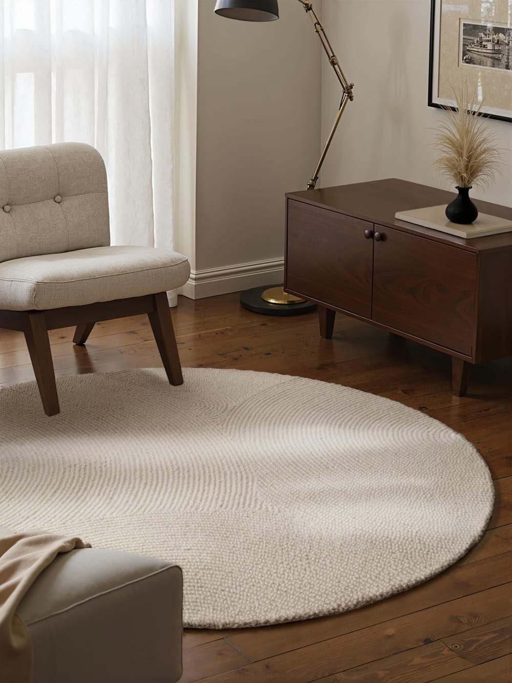 Tapis rond laine elena motifs arcs crème 150x150cm — vue 3