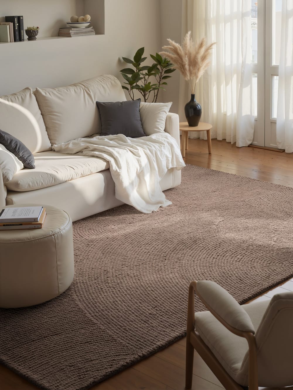 Tapis laine elena motifs arcs taupe 80x300cm — vue 3