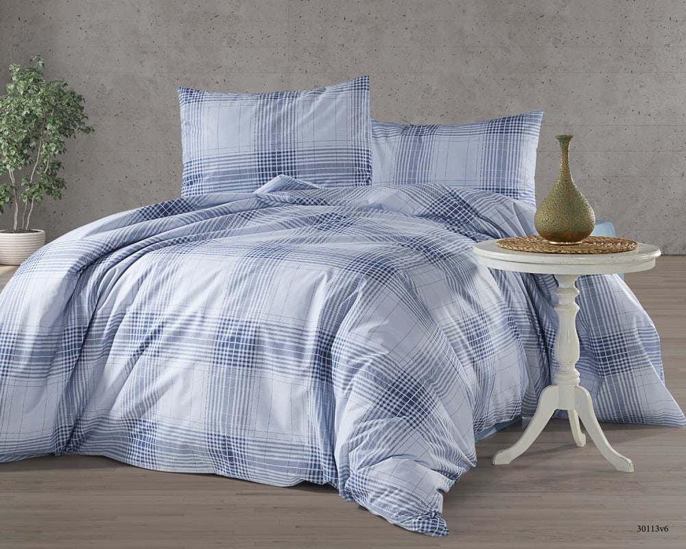 Blanc Avenue Bettwäschegarnitur 1 Bettbezug 200x200 cm+2 Kopfkissenbez 65x65 cm style classic chic Blau Öko-Tex Zertifikat Baumwolle
