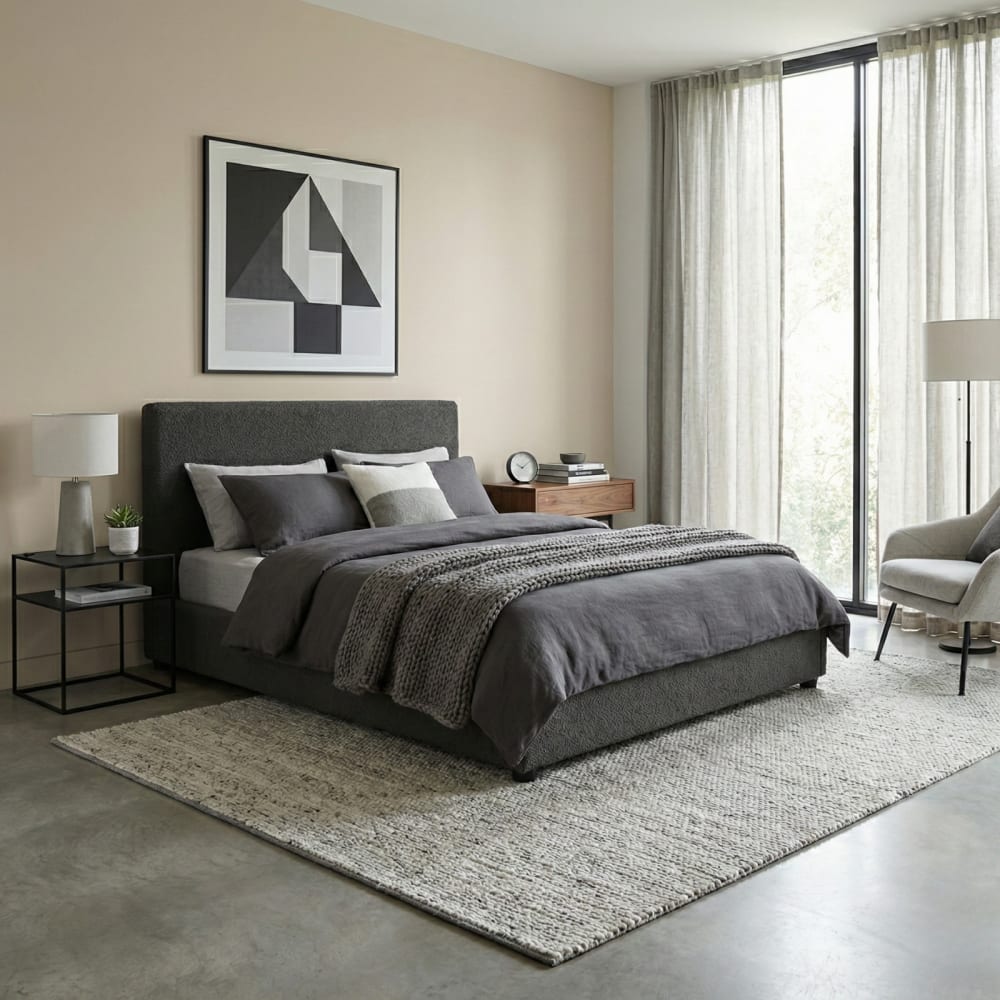 Reca Bedding Bett mit Bettkasten und grauem Bouclé-Kopfteil 90x190 cm style modern - Spanplatte