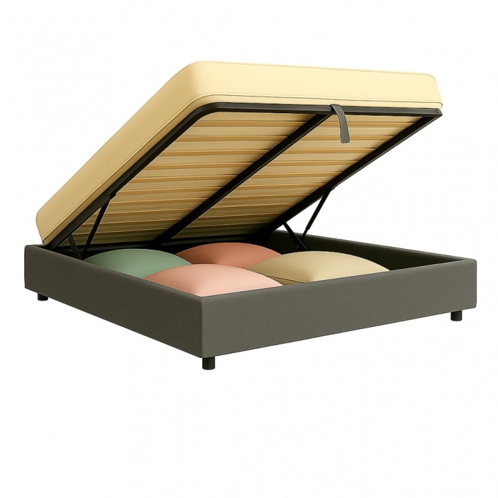 Lit coffre en bouclette grise 180x200 cm