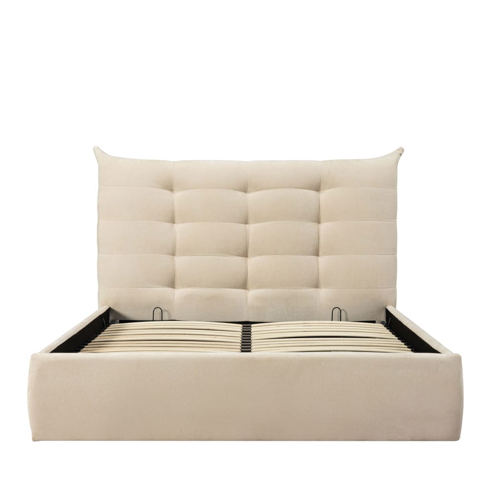 Lit coffre en tissu 140x190cm - Écru