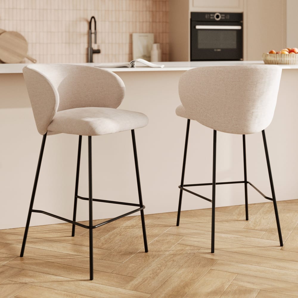 Lot de 2 chaises pour îlot central en tissu beige 68 cm