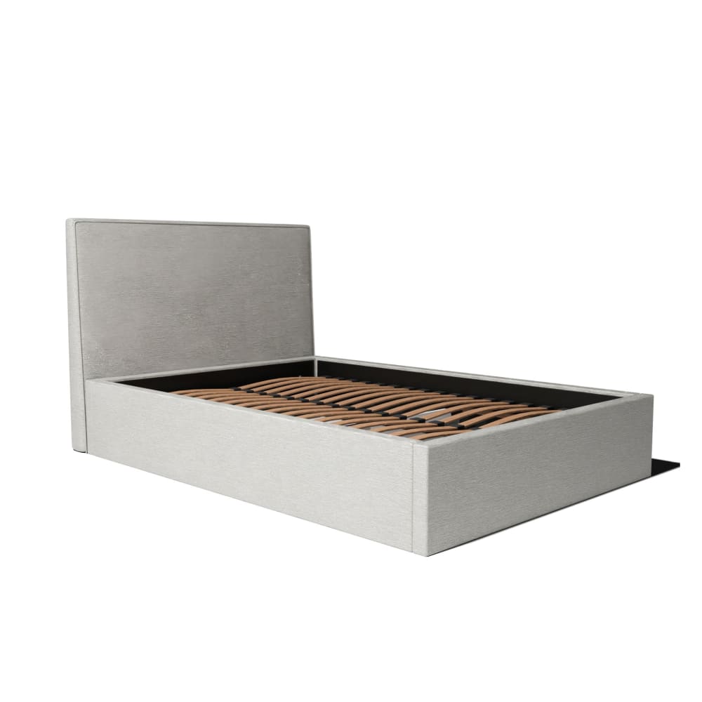 Lit coffre avec tête en tissu bouclé beige 180x200 cm