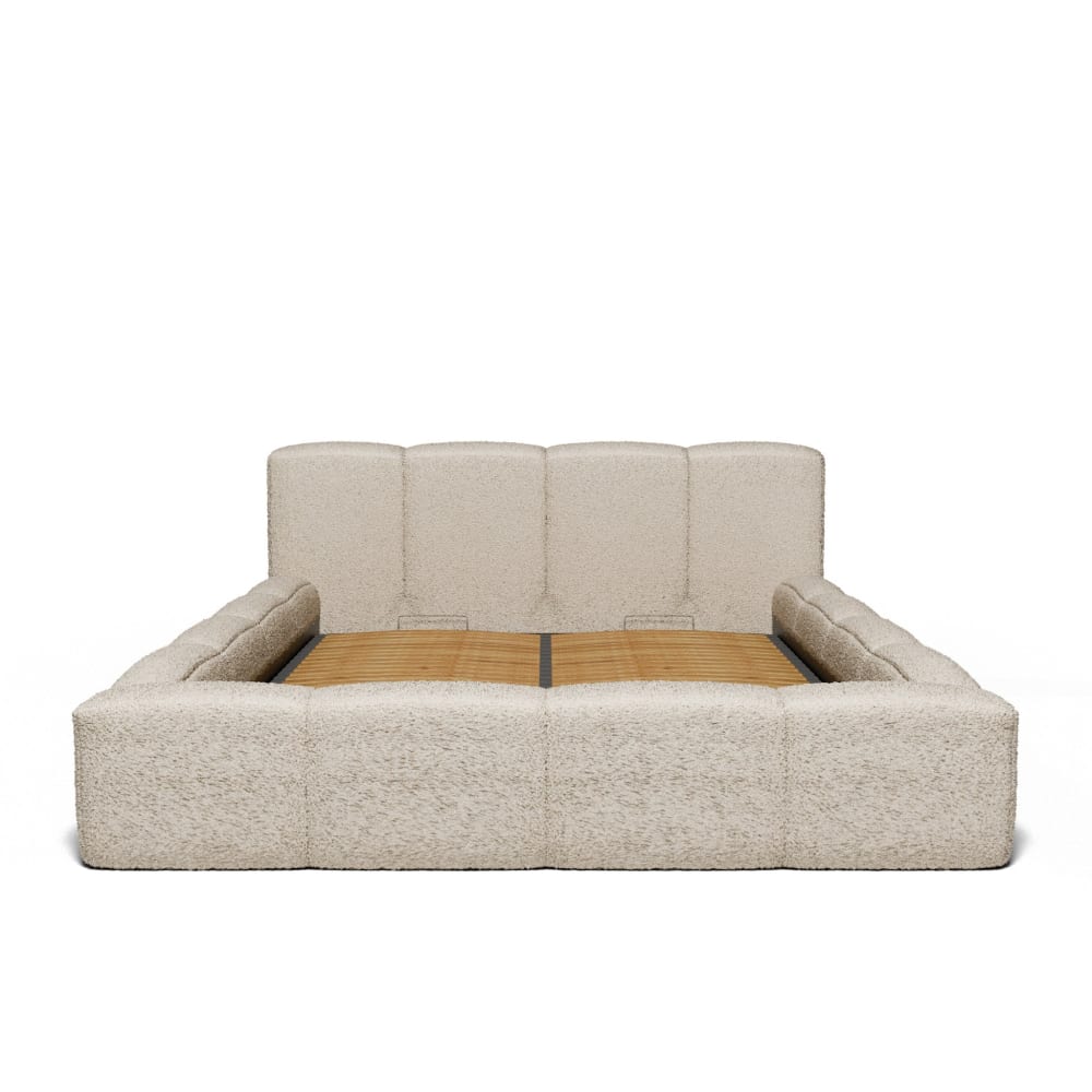 Lit coffre tissu bouclé