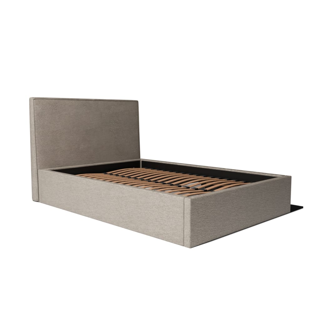 Lit coffre avec tête en tissu bouclé blanc 140x190 cm