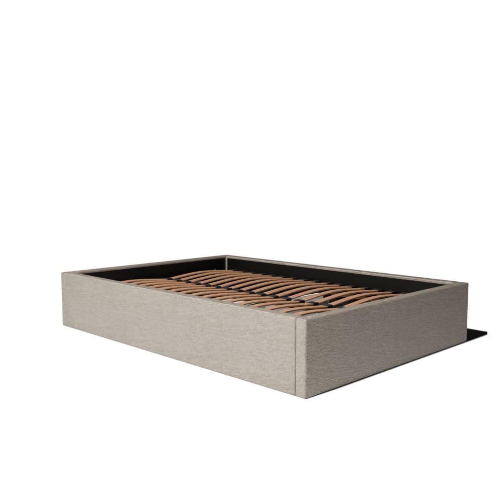Lit coffre avec tête en tissu bouclé beige 180x200 cm