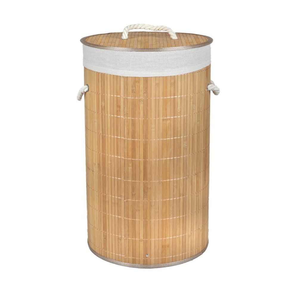 Panier à linge rond en bambou avec couvercle 54 litres