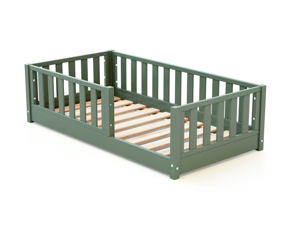 Kinderbett bodenbett aus Holz 70x140 - Salbeigrün - Maisons Du