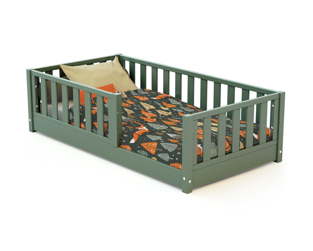 Lit enfant au sol en bois 70x140 - vert sauge (Jurababy) - Image 2