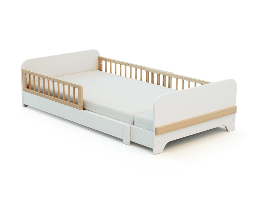 Lit au sol enfant extensible en bois 80x140-165-190 - blanc (Jurababy) - Image 1