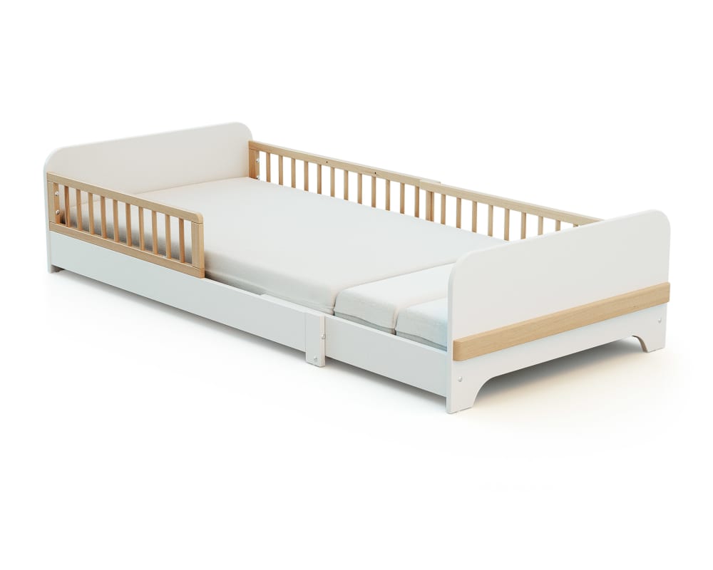 Lit au sol enfant extensible en bois 80x140-165-190 - blanc (Jurababy) - Image 2