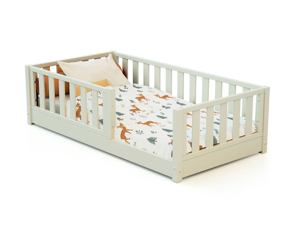 Lit enfant au sol en bois 70x140 - blanc perle (Jurababy) - Image 2