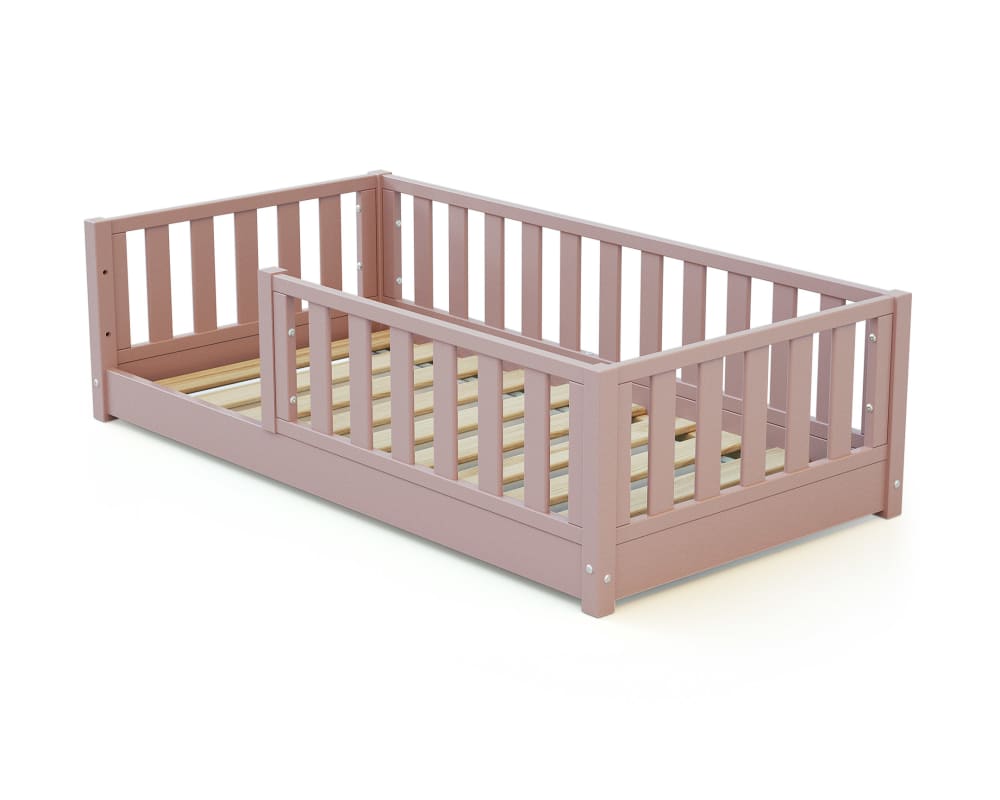 Jurababy Kinderbett bodenbett aus Holz 70x140 - Puderrosa Holz Baby