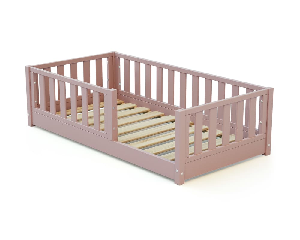 Lit enfant au sol en bois 70x140 - rose poudré (Jurababy) - Image 1
