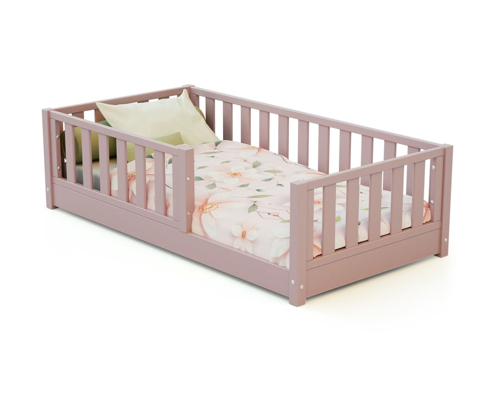Lit enfant au sol en bois 70x140 - rose poudré (Jurababy) - Image 2