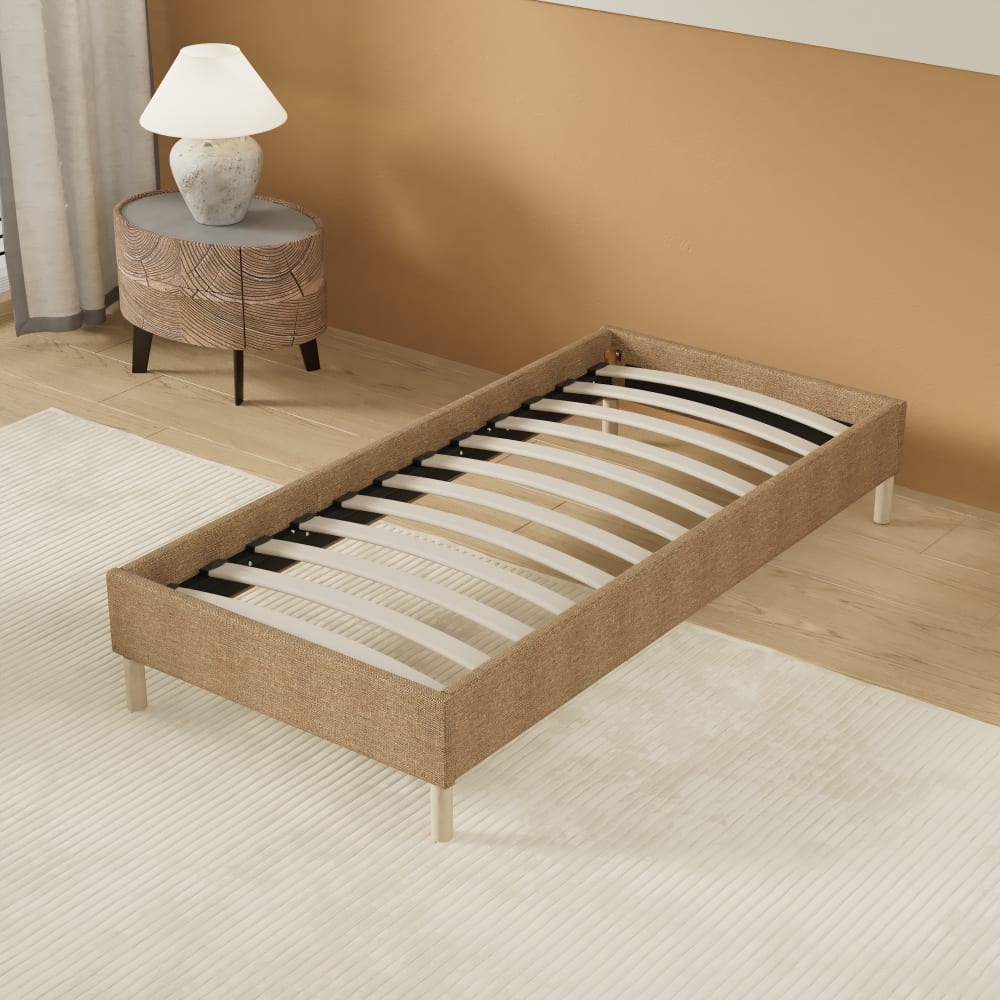 Lattenrost 90x190 cm, brauner Stoff, Holzfüße - Maisons Du Monde