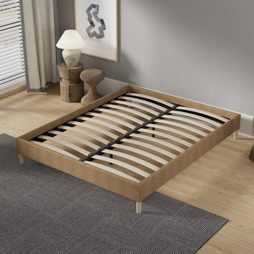 Lattenrost 140x190 cm, brauner Stoff, Holzfüße - Maisons Du Monde
