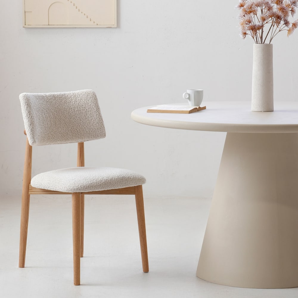 Esszimmerstuhl 2er Set aus Stoff mit Eichenholz, beige - Maisons