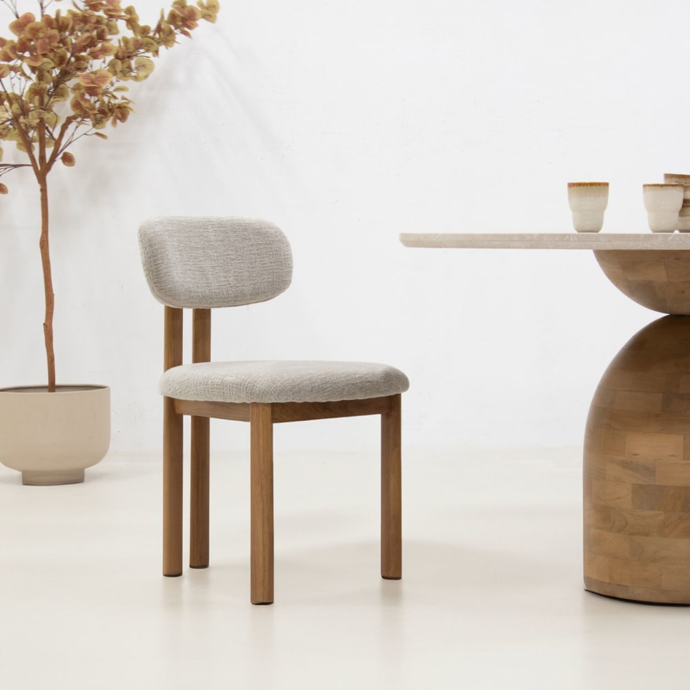 Esszimmerstuhl 2er Set aus Stoff, beige/natur - Maisons Du Monde