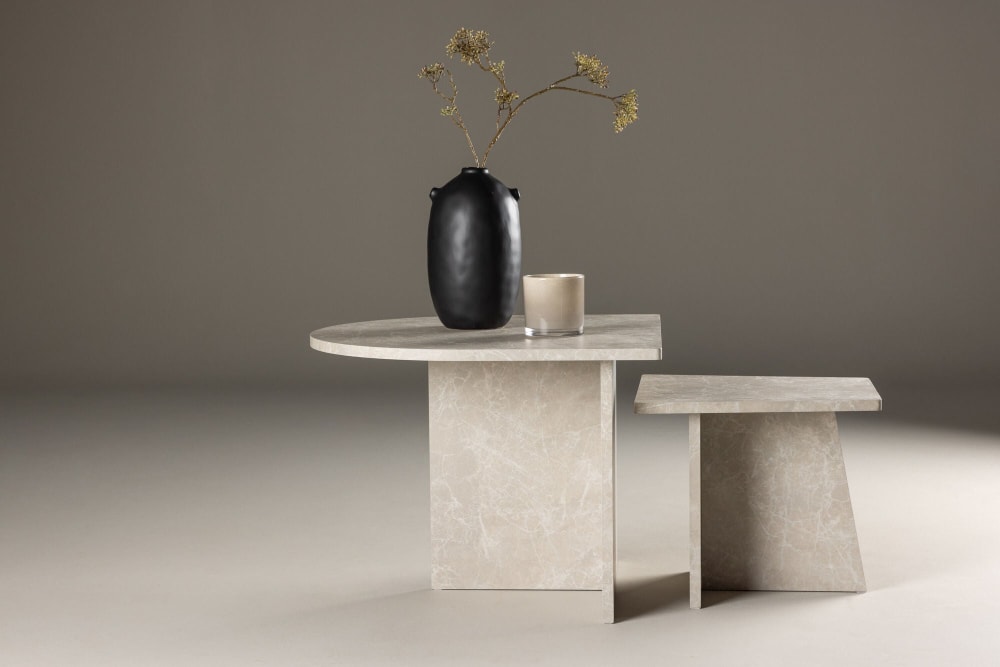 Couchtische Sala in Marmoroptik, 2er-Set, beige - Maisons Du
