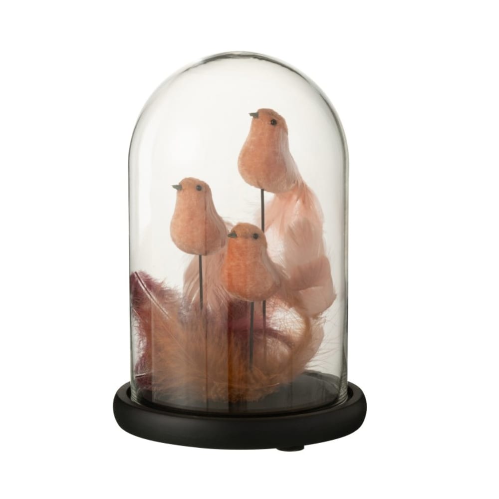 Cloche avec oiseaux en verre Bordeaux 17.5x17.5x26 cm