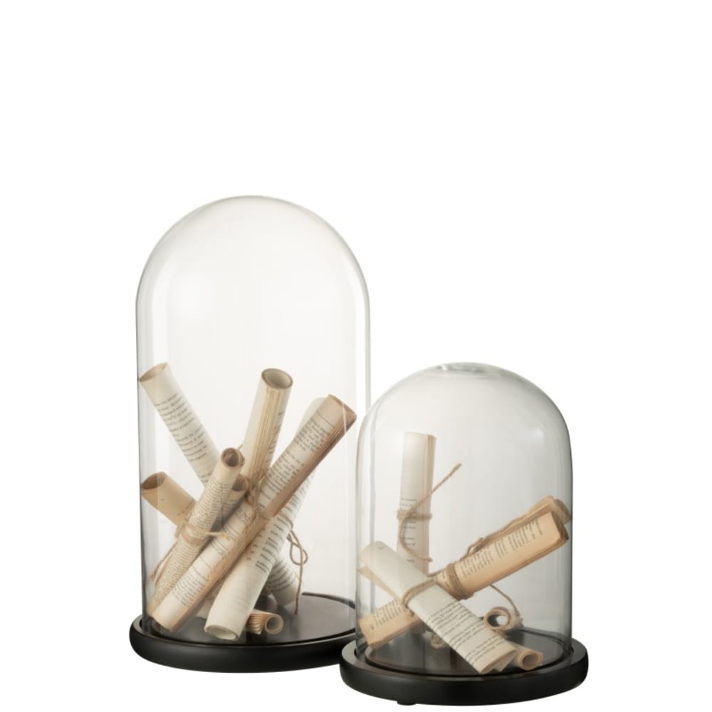 Cloche avec parchemin en verre beige 26x26x44 cm