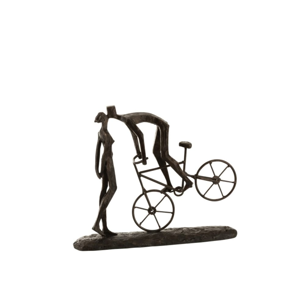 Couple s'embrassant avec vélo en résine marron 36x9x30cm