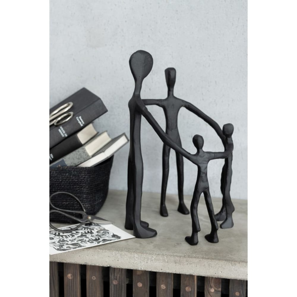 Statue d'une famille en cercle en aluminium noir  22x31cm