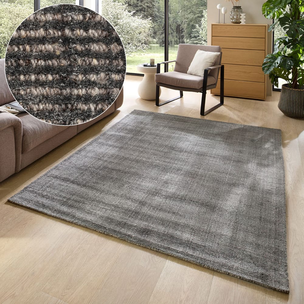Tapis en viscose rayé tissé à la main - anthracite 120x180 cm — vue 3