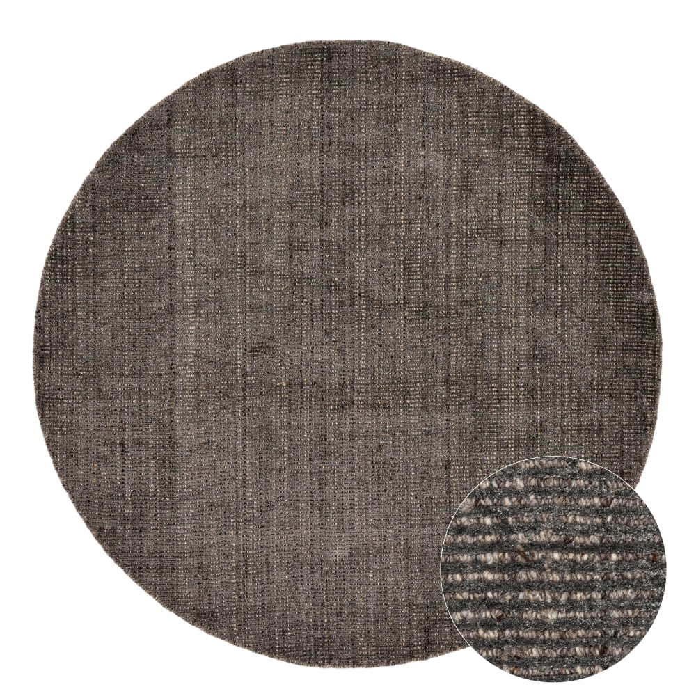 THEKO Handgewebter gestreifter Viskoseteppich - Anthrazit D 190 cm style modern Schwarz Viskose