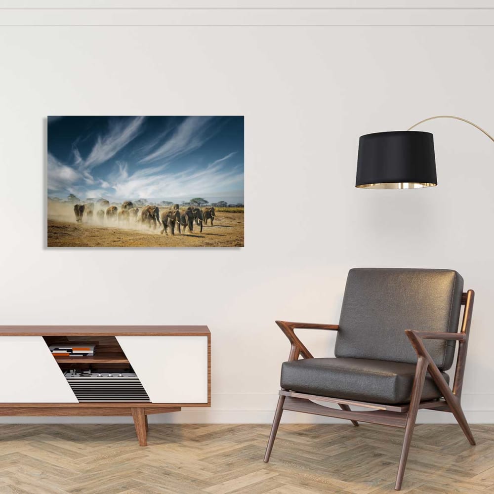 Tableau animaux famille d'éléphant imprimé sur toile 90x60 cm