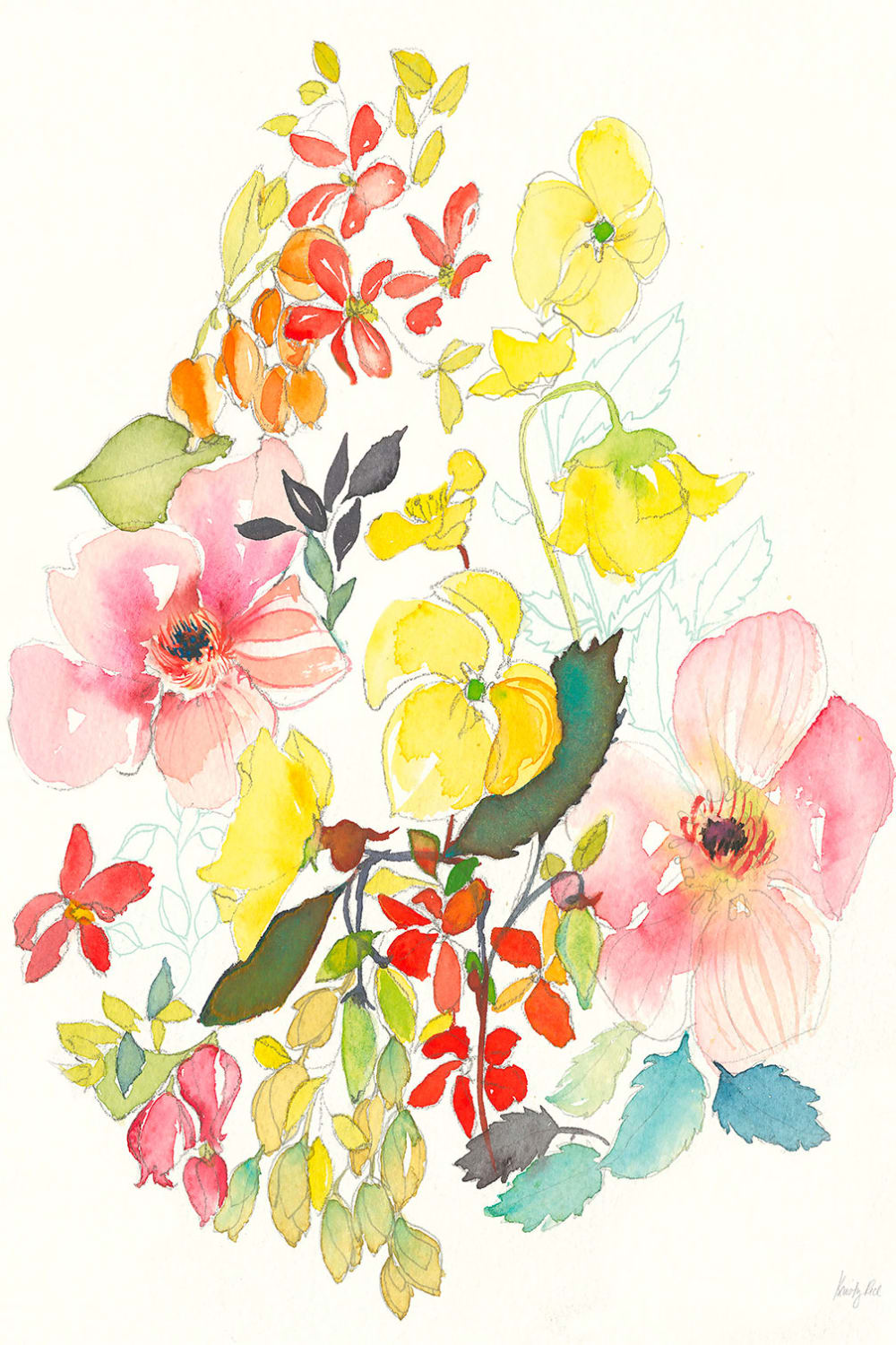 Tableau fleurs boutons d'or imprimé sur toile 60x90 cm