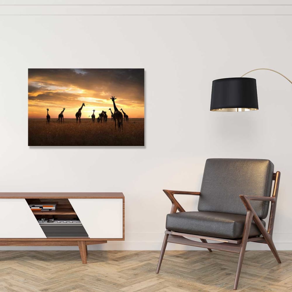 Tableau animaux famille de girafe imprimé sur toile 90x60 cm