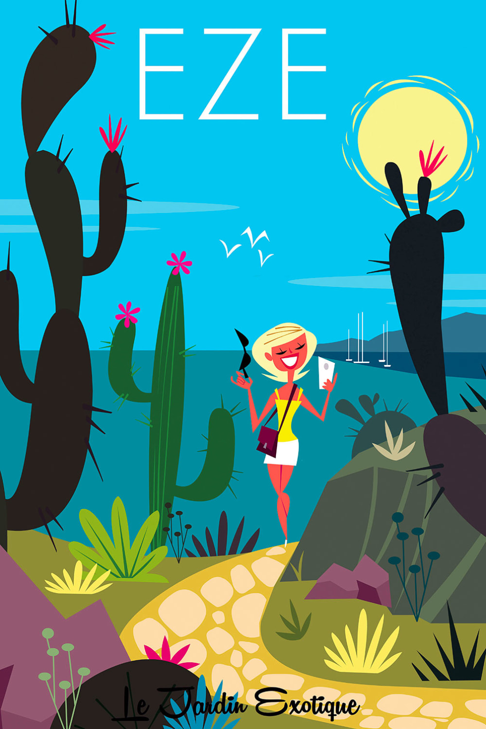 Tableau  jardin exotique d' eze imprimé sur toile 40x60 cm