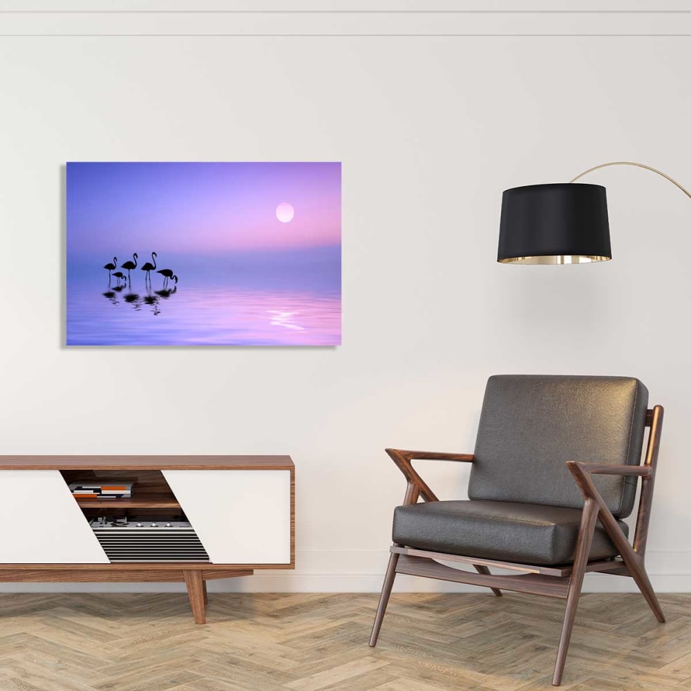 Tableau animaux flamant rose matinal imprimé sur toile 90x60 cm