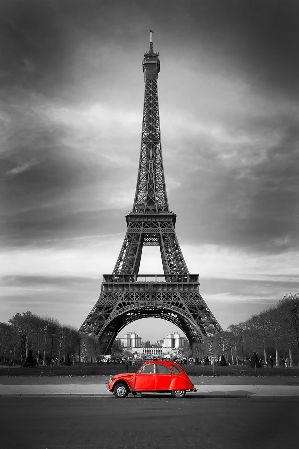Tableau tour eiffel et voiture rouge imprimé sur toile 60x90 cm