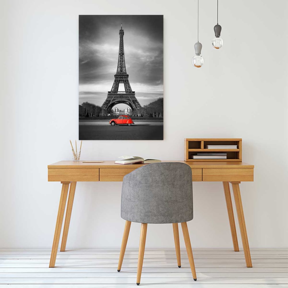 Tableau tour eiffel et voiture rouge imprimé sur toile 60x90 cm